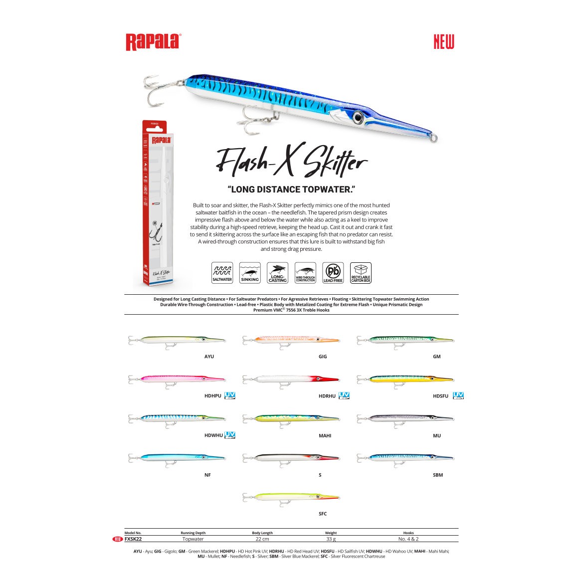 Rapala Flash-X Skitter 22cm, 33g Needlefish