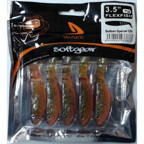 ESCA ARTIFICIALE SOFTBAIT WAKE FLEXFISH 3,5" COL. GOLDSCALES - BOTTOM SPECIAL